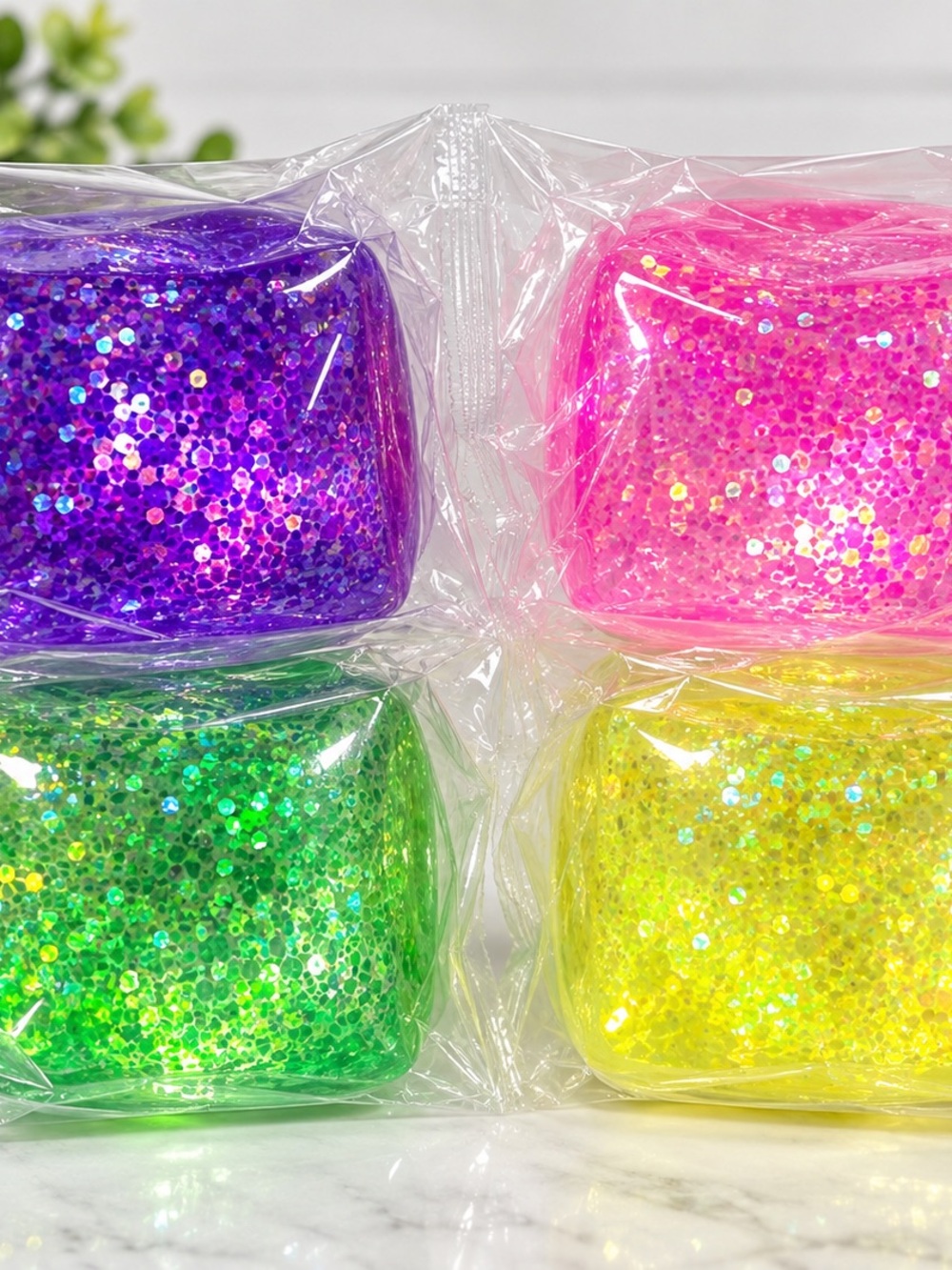 Sparkling Party Glitter Blocks - Purple, Pink, Green, Yellow